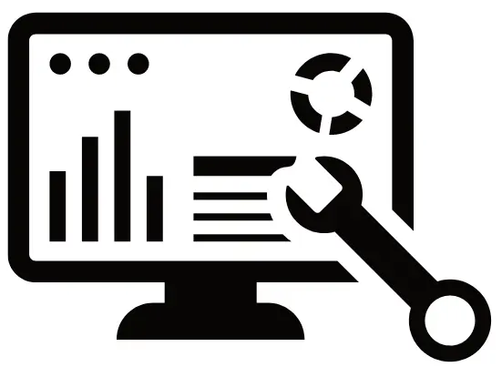 Icon image of a desktop with graphs on the screen and a wrench.