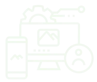 Icon image of a desktop with a phone on one side and a stick figure person on the other side.
