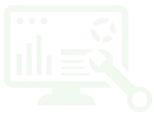 Icon image of a desktop computer with a wrench and a graph on the screen.
